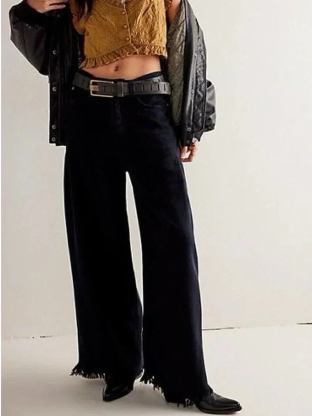 We The Free People Old West Slouchy Jeans Wide Leg Panther Black Size 31 NWT